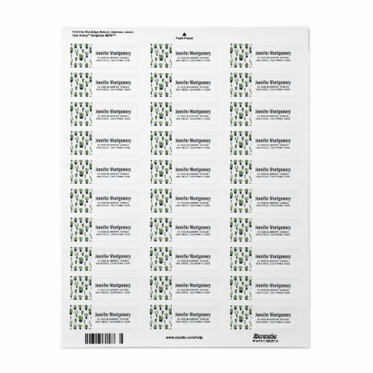 Rustic Dark Green Cactus Desert Pattern Etiket (Full Sheet)