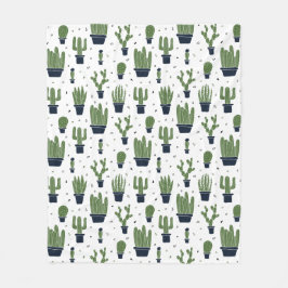 Rustic Dark Green Cactus Desert Pattern Fleece Deken