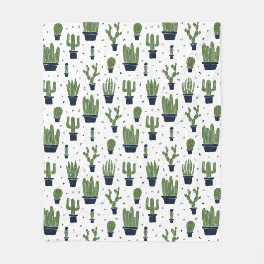 Rustic Dark Green Cactus Desert Pattern Fleece Deken (Voorkant)
