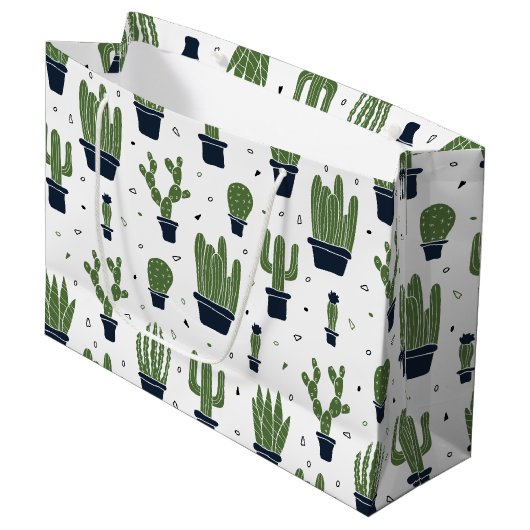 Rustic Dark Green Cactus Desert Pattern Groot Cadeauzakje (Voorkant Gekanteld)