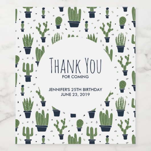 Rustic Dark Green Cactus Desert Pattern Hartelijk  Wijn Etiket (Enkel label)