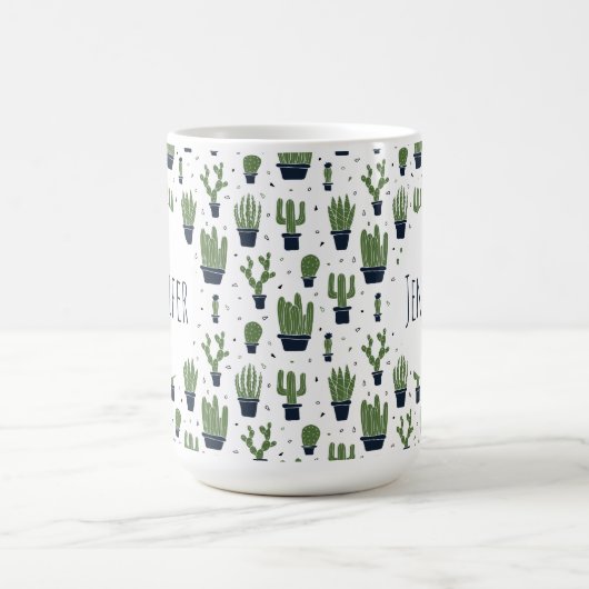 Rustic Dark Green Cactus Desert Pattern Koffiemok (Center)