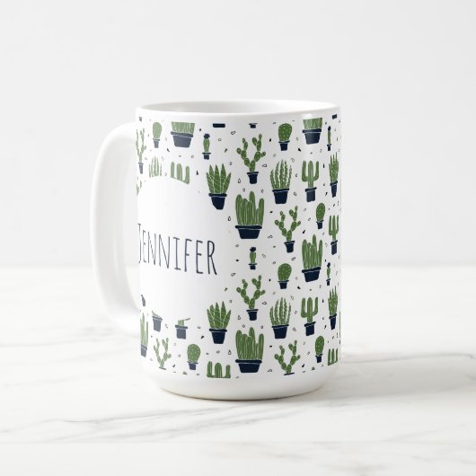Rustic Dark Green Cactus Desert Pattern Koffiemok (Voorkant links)