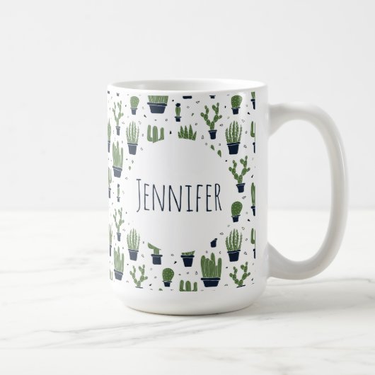 Rustic Dark Green Cactus Desert Pattern Koffiemok (Rechts)