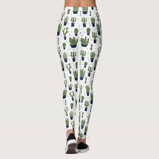 Rustic Dark Green Cactus Desert Pattern Leggings (Achterkant)