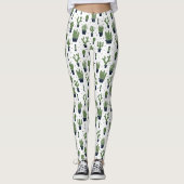 Rustic Dark Green Cactus Desert Pattern Leggings (Voorkant)