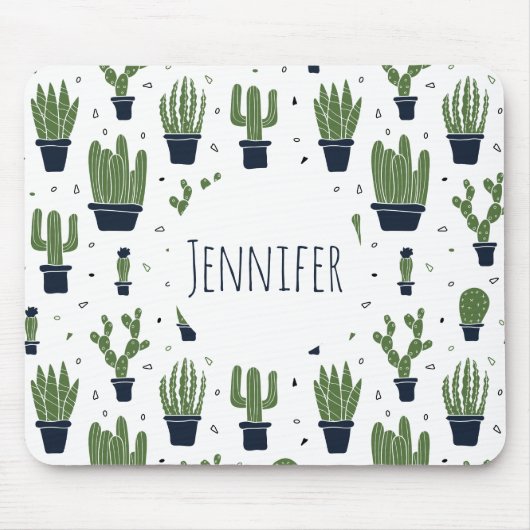 Rustic Dark Green Cactus Desert Pattern Muismat (Voorkant)