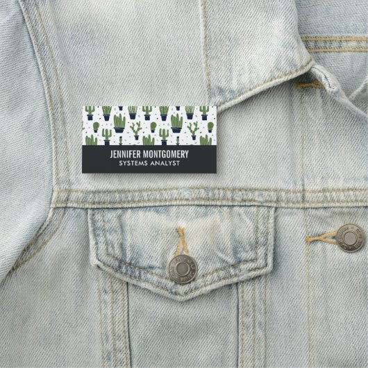 Rustic Dark Green Cactus Desert Pattern Professie Naamplaatje (In situ)