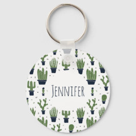 Rustic Dark Green Cactus Desert Pattern Sleutelhanger
