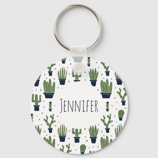 Rustic Dark Green Cactus Desert Pattern Sleutelhanger (Voorkant)