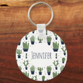 Rustic Dark Green Cactus Desert Pattern Sleutelhanger (Voorkant)