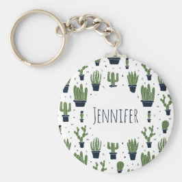 Rustic Dark Green Cactus Desert Pattern Sleutelhanger