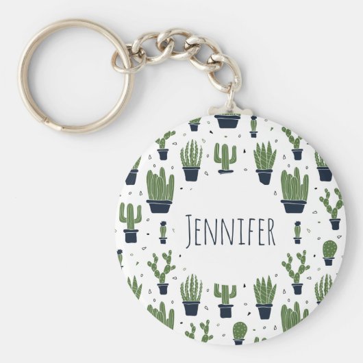 Rustic Dark Green Cactus Desert Pattern Sleutelhanger (Voorkant)