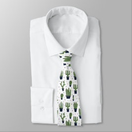 Rustic Dark Green Cactus Desert Pattern Stropdas