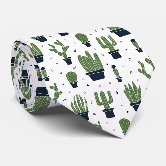 Rustic Dark Green Cactus Desert Pattern Stropdas (Opgerold)