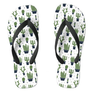 Rustic Dark Green Cactus Desert Pattern Teenslippers