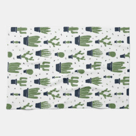Rustic Dark Green Cactus Desert Pattern Theedoek