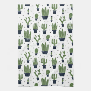 Rustic Dark Green Cactus Desert Pattern Theedoek