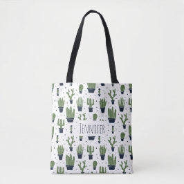 Rustic Dark Green Cactus Desert Pattern Tote Bag