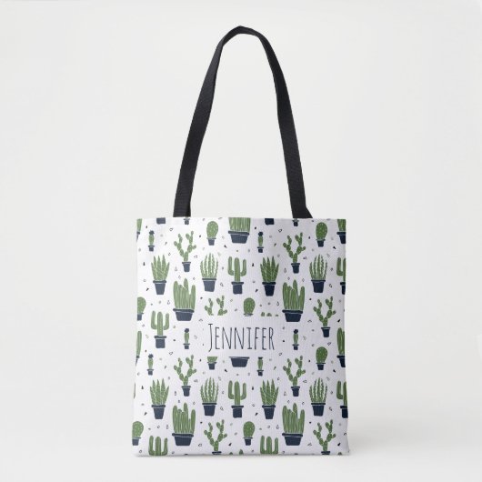 Rustic Dark Green Cactus Desert Pattern Tote Bag (Voorkant)