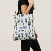 Rustic Dark Green Cactus Desert Pattern Tote Bag (Dichtbij)