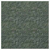 Rustic dark green tooled leather floral stof (Swatch)