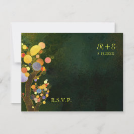 Rustic Dark Green Wedding RSVP Kaartje