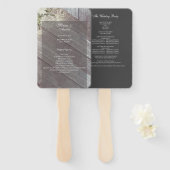 Rustic Dark Grey Wood Floral Wedding Programme Handwaaier (Voorkant en achterkant)