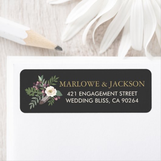 Rustic Dark Moody Floral Boho Wedding Address Etiket (Insitu)