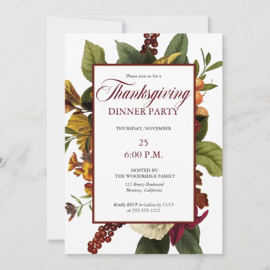 Rustic Dark Red Floral Bouquet Thanksgiving Kaart (Voorkant)
