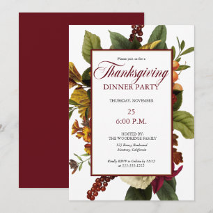 Rustic Dark Red Floral Bouquet Thanksgiving Kaart