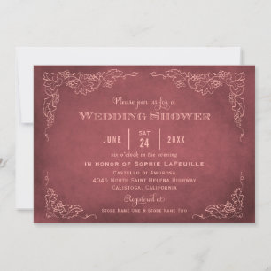 Rustic Dark Red Vineyard Wedding Shower Kaart