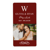 Rustic Dark Red Wedding Monogram Wine Foto Etiket (Voorkant)