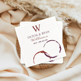 Rustic Dark Red Wine Stain Wedding Monogram Servet