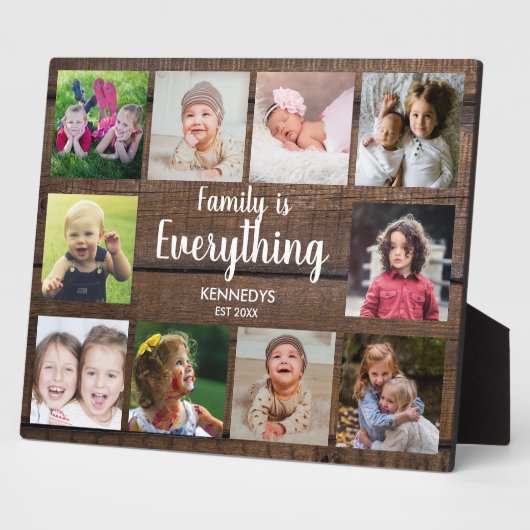 Rustic Dark Wood 10 Foto Collage Family Fotoplaat (Zijkant)