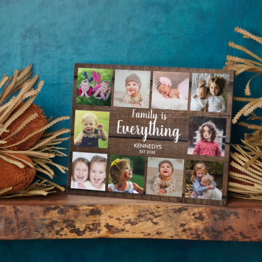 Rustic Dark Wood 10 Foto Collage Family Fotoplaat (Zijkant)