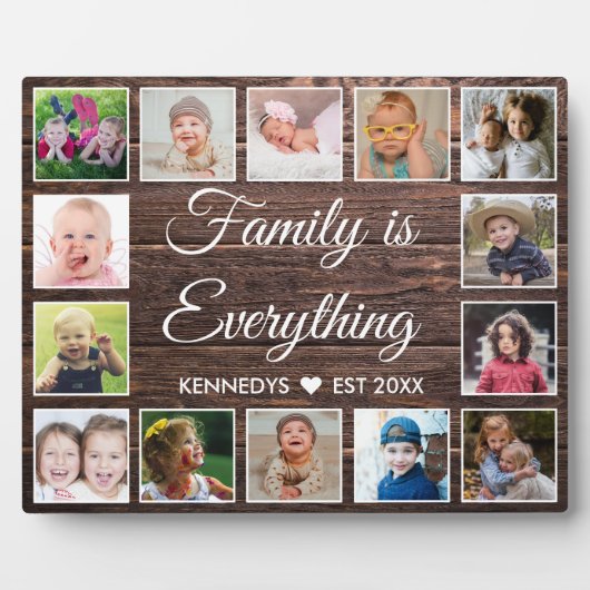 Rustic Dark Wood 14 Foto Collage Family Quote Fotoplaat (Voorkant)