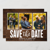 Rustic Dark Wood 3 Foto Collage Save The Date (Voorkant / Achterkant)