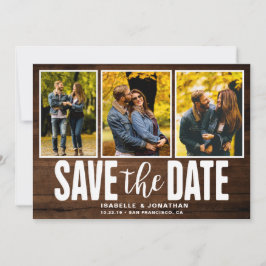 Rustic Dark Wood 3 Foto Collage Save The Date