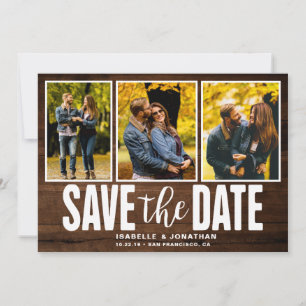Rustic Dark Wood 3 Foto Collage Save The Date