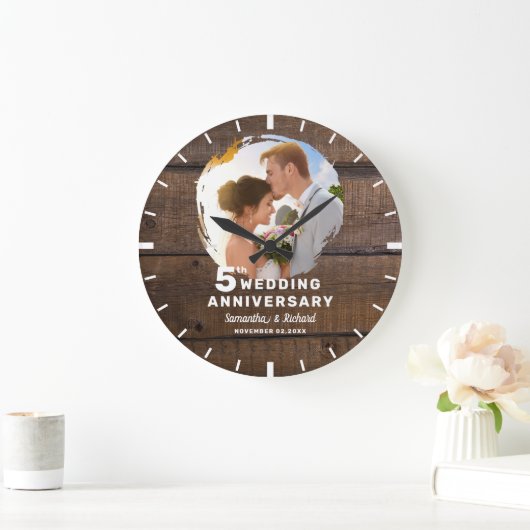 Rustic Dark Wood 5e bruiloft Jubileum Foto Grote Klok (Huis)