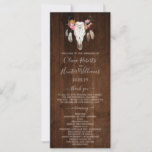 Rustic Dark Wood Antler Skull Wedding Program (Voorkant)