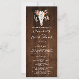 Rustic Dark Wood Antler Skull Wedding Program