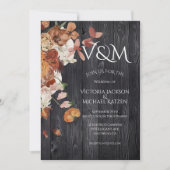 Rustic Dark Wood Autumn Floral Wedding Kaart (Voorkant)