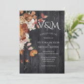 Rustic Dark Wood Autumn Floral Wedding Kaart (Staand voorkant)