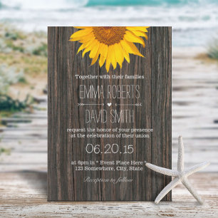 Rustic Dark Wood Background Sunflower Wedding Kaart