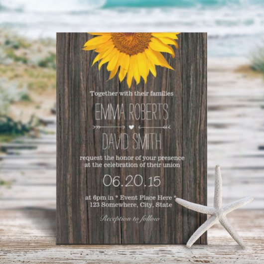 Rustic Dark Wood Background Sunflower Wedding Kaart