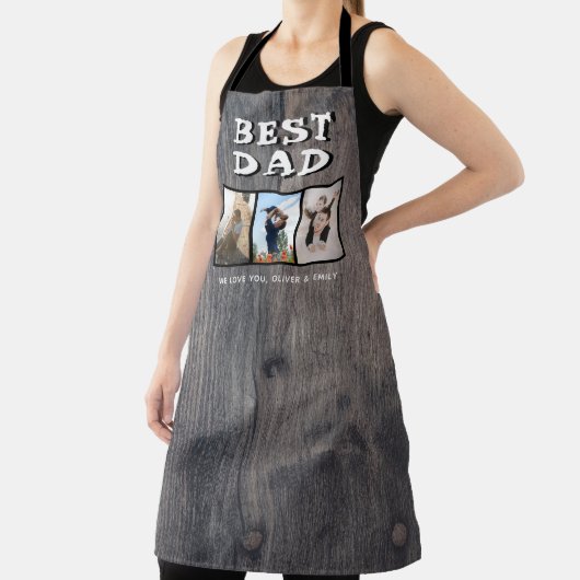 Rustic Dark Wood Beste vader 3 Foto's Keepslag Schort (Insitu)