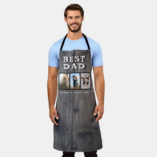 Rustic Dark Wood Beste vader 3 Foto's Keepslag Schort (Gedragen)