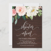 Rustic Dark Wood Blush Floral Herfst Baby shower Kaart (Voorkant)